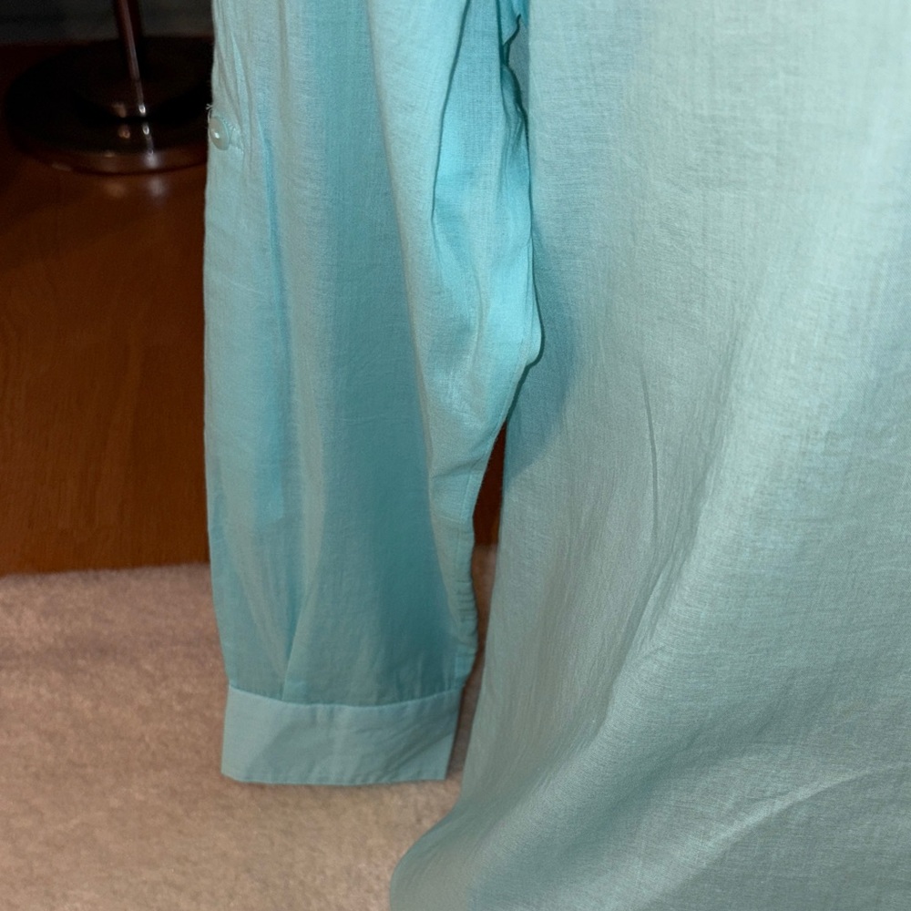 ☀️🏝️NWT True Destinations Resort Wear Caribbean Blue Aqua long Button-Up Shirt - Picture 7 of 8